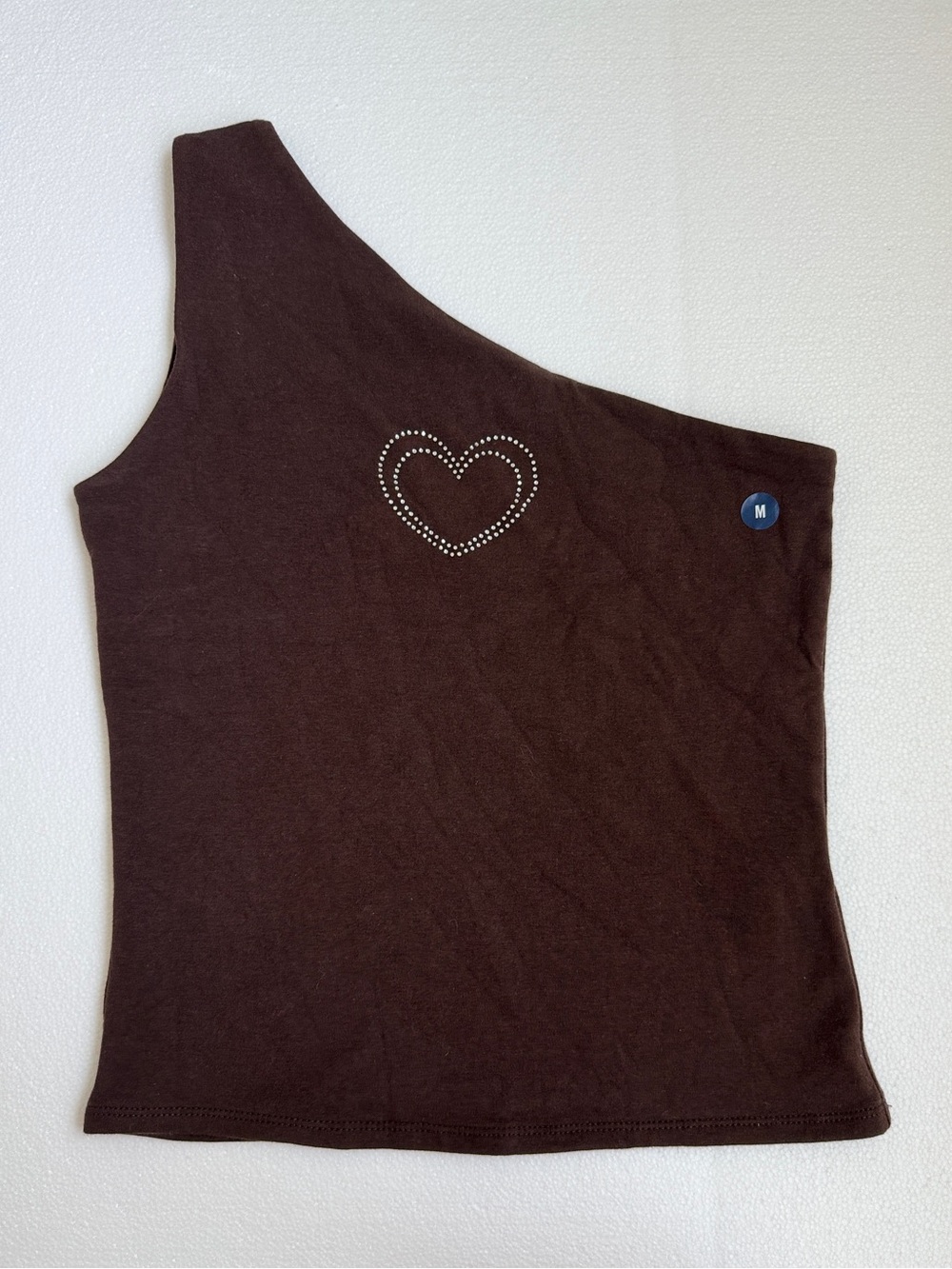 Hollister Y2K Brown One-Shoulder Tank Top with Rhinestone Heart